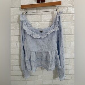 American Eagle Soft Blue Ruffled Blouse Size XL #3035